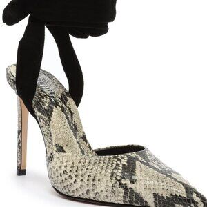 Schultz Snake Print Ankle Wrap Mule Heels
